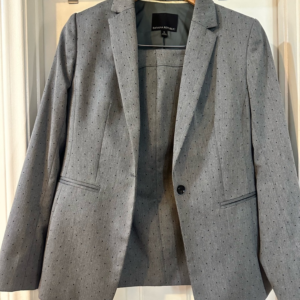 Banana Republic Gray with black Pin-dot Single-Button Blazer and matching skirt